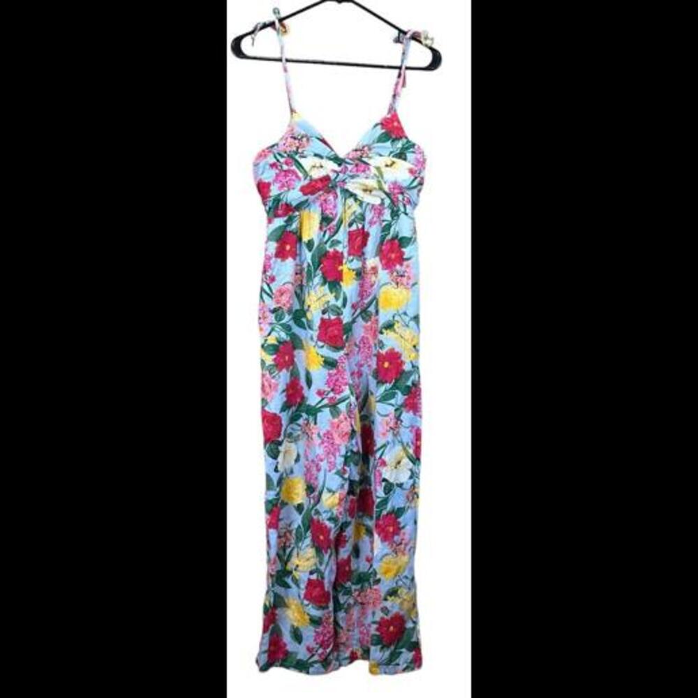 Old Navy Jumpsuit Womens S Pink Blue Floral Linen Blend Vacation Tropical - Picture 3 of 13